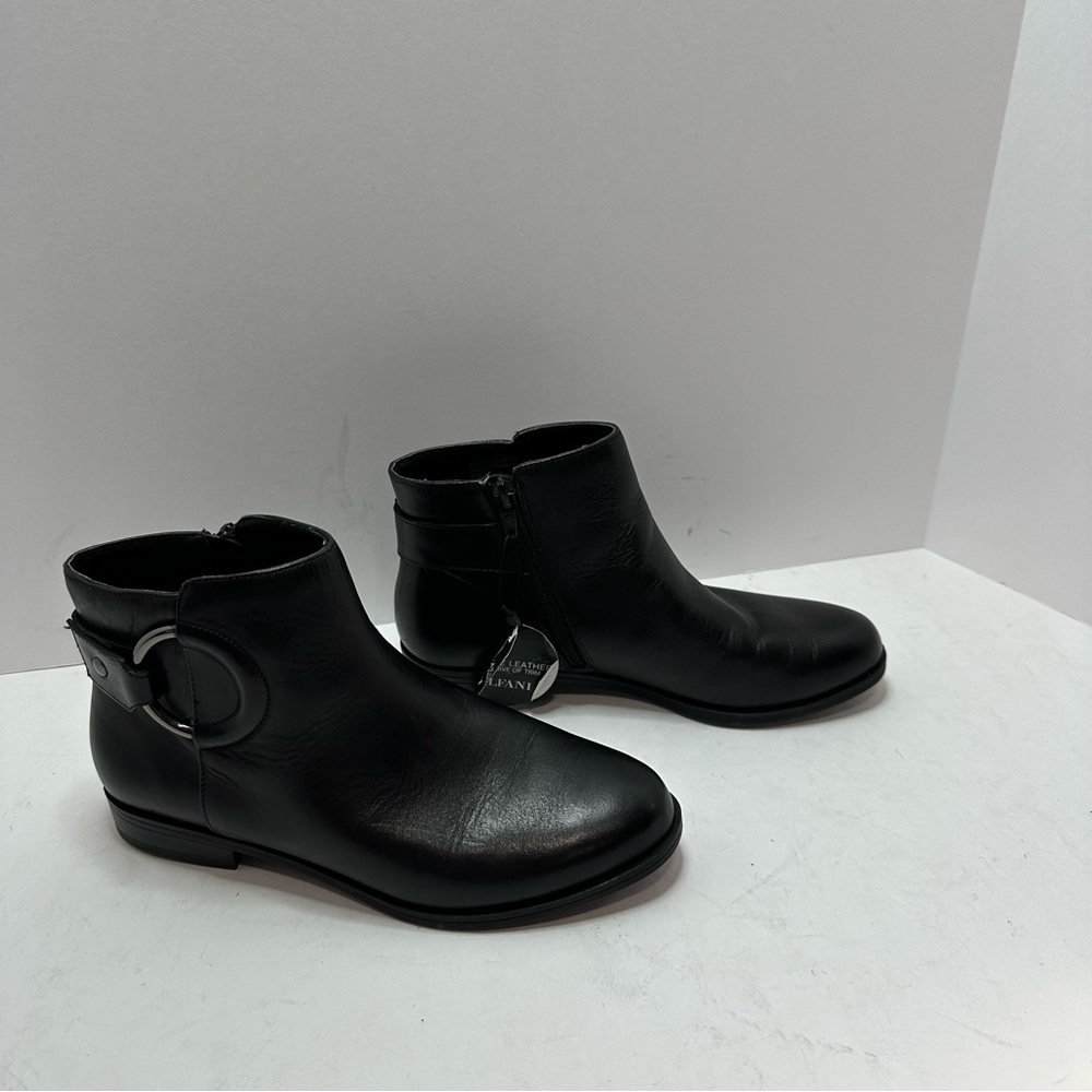 Alfani Step N Flex Women’s Black Leather side zip 4.5 inch Tall Booties